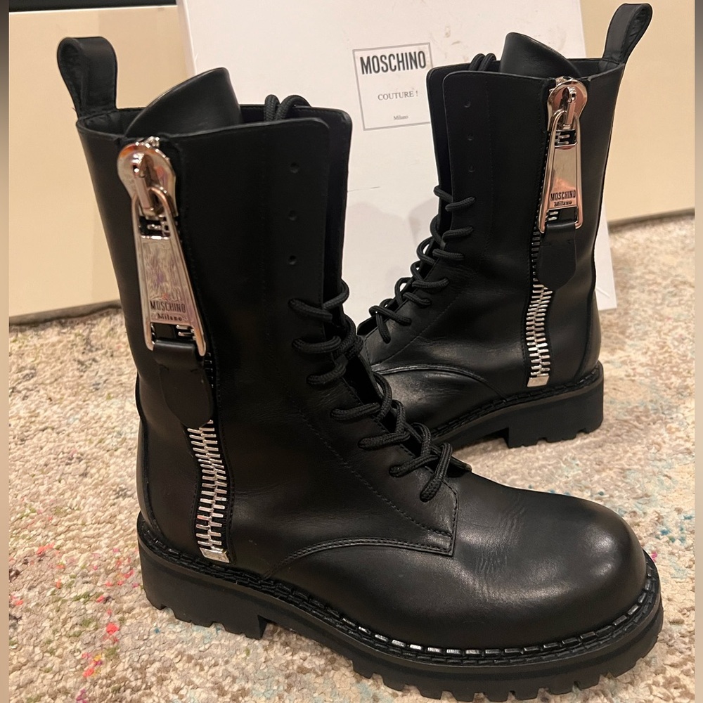 Men's Leather Biker Boots w/ Oversized Zipper